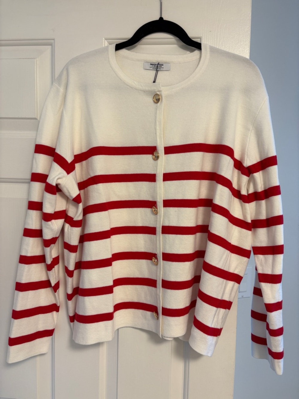 Smash + Tess White Cardigan with Red Stripes and Gold Buttons size xl/xxl - Picture 3 of 5